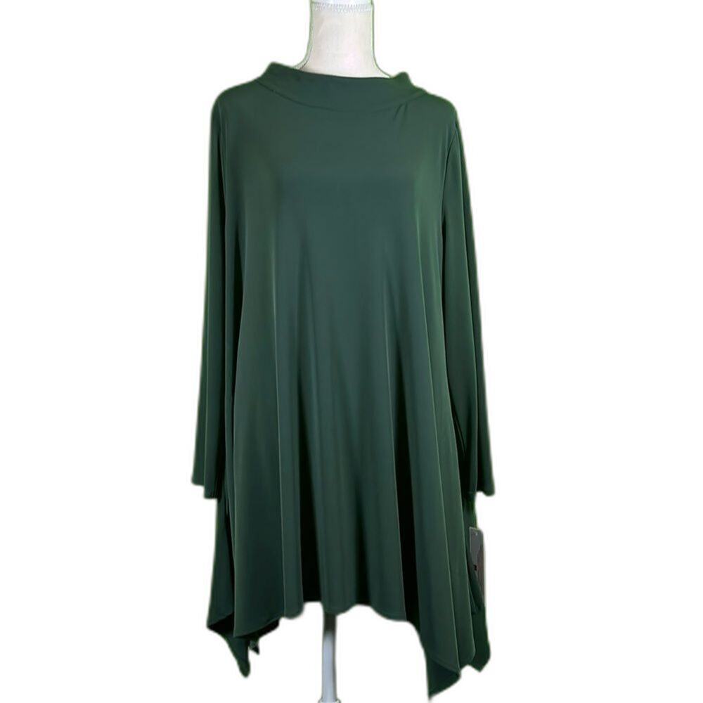 IC Collection Hunter Green High Collar Asymmetrical Tunic Top Size XXL
